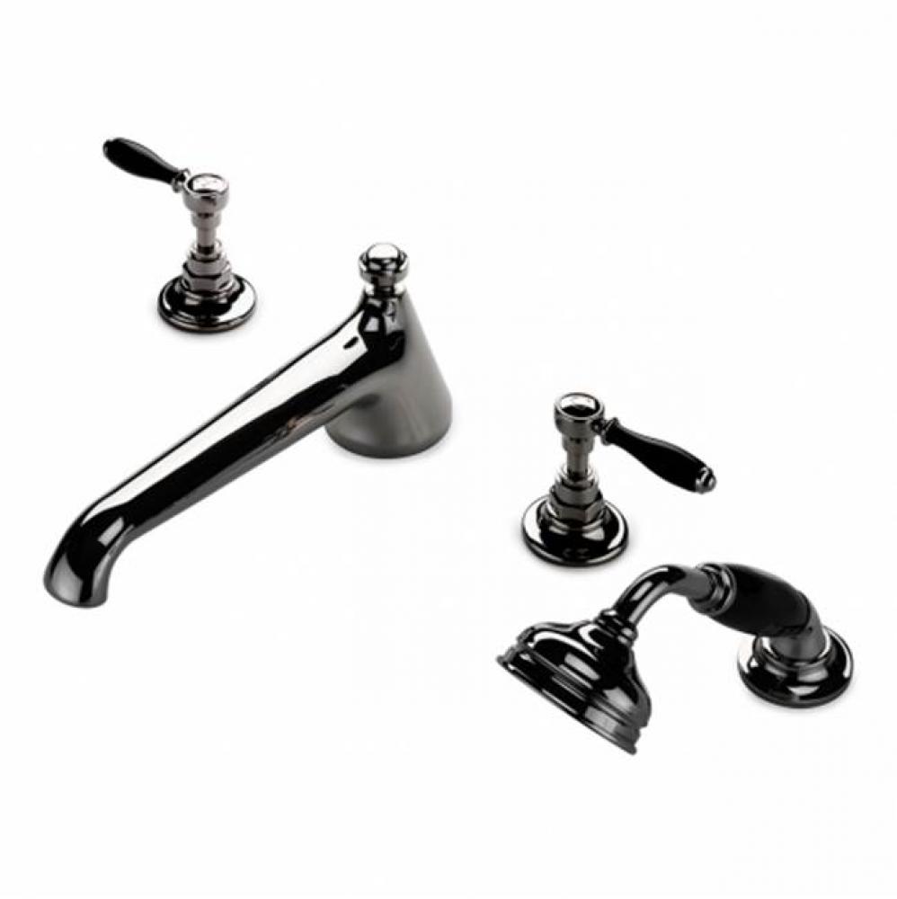 Easton Vintage Low Profile Concealed Tub Filler With Handshower and Black Porcelain Lever Handles