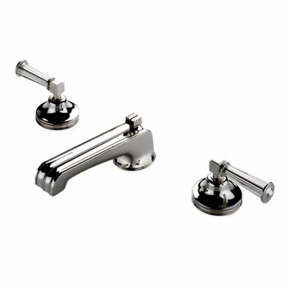 Boulevard Low Profile Three Hole Deck Mounted Lavatory Faucet with Crystal Lever Handles Complies