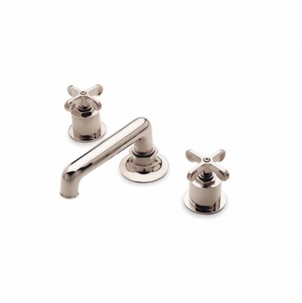 Henry Low Profile Three Hole Deck Mounted Lavatory Faucet with Metal Cross Handles in Chrome