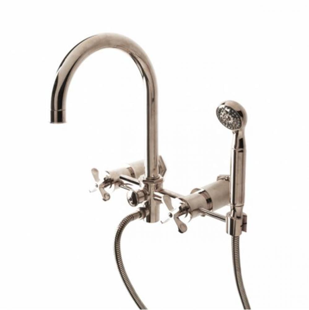 Henry Exposed Wall Mounted Tub Filler With Handshower and Metal Cross Handles in