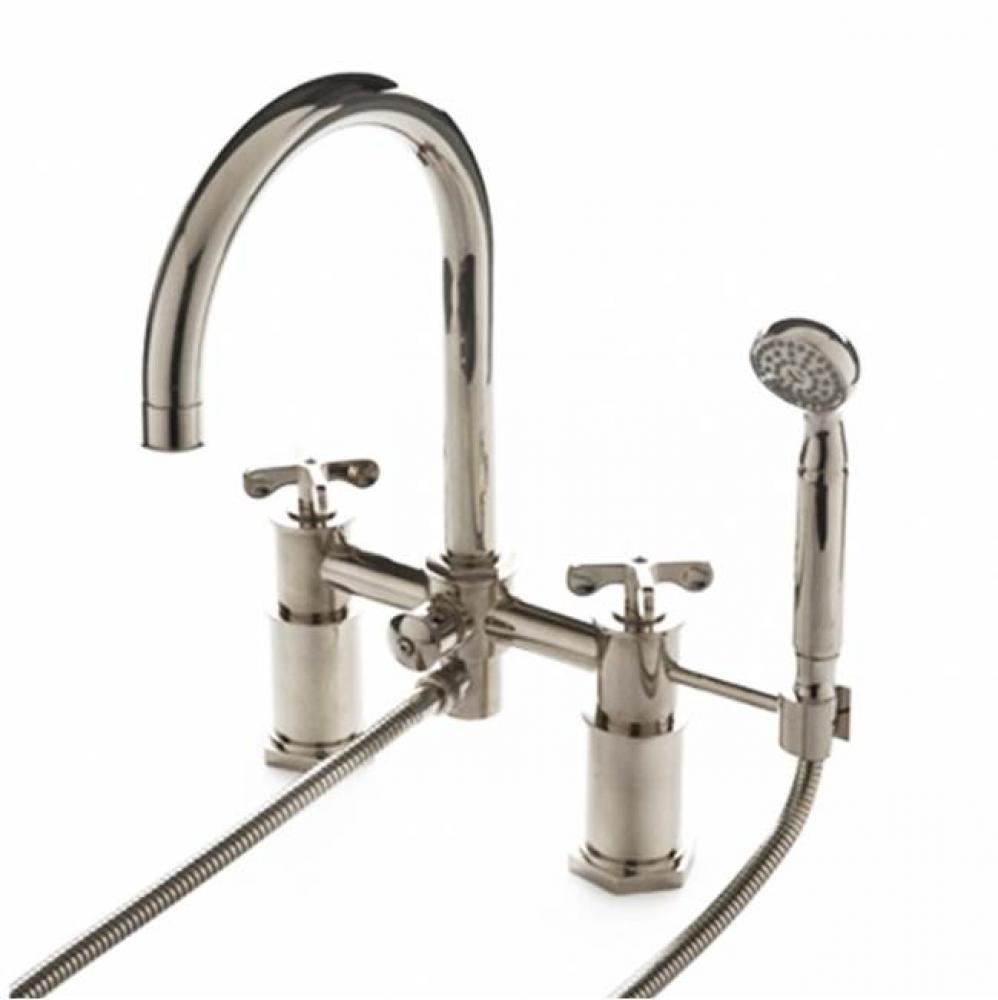 UK WRAS Henry Deck Mounted Exposed Tub Filler with Handshower and Metal Cross Handles in