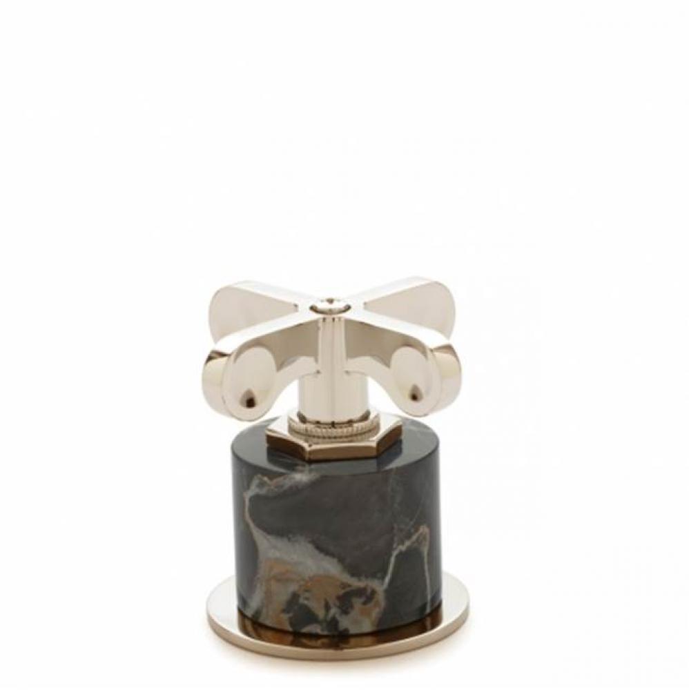 Henry Gooseneck Three Hole Deck Mounted Lavatory Faucet with Portoro Cylinders and Metal Cross