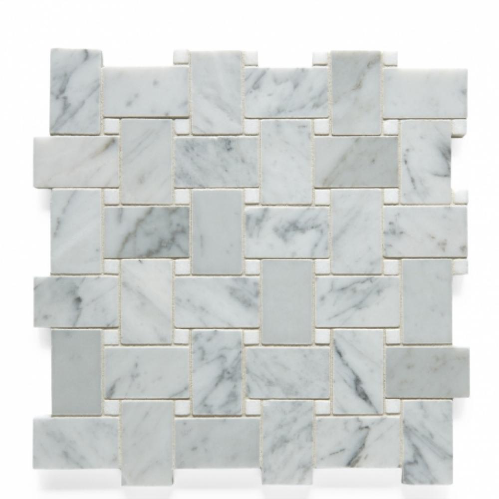 Studio Stone 3cm x 5cm Basketweave Mosaic in Gray Carrara/White Thassos Polished