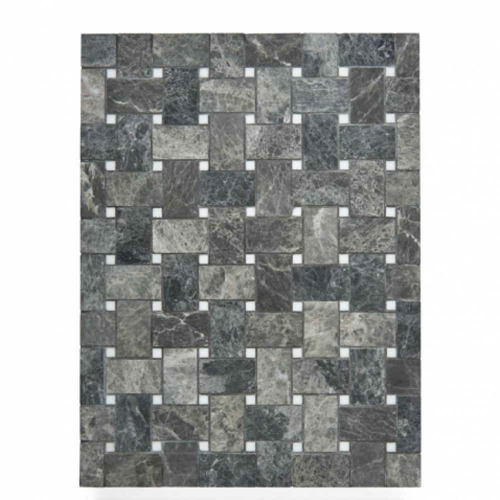 Studio Stone 3cm x 5cm Basketweave Mosaic in Graystone/White Thassos Polished