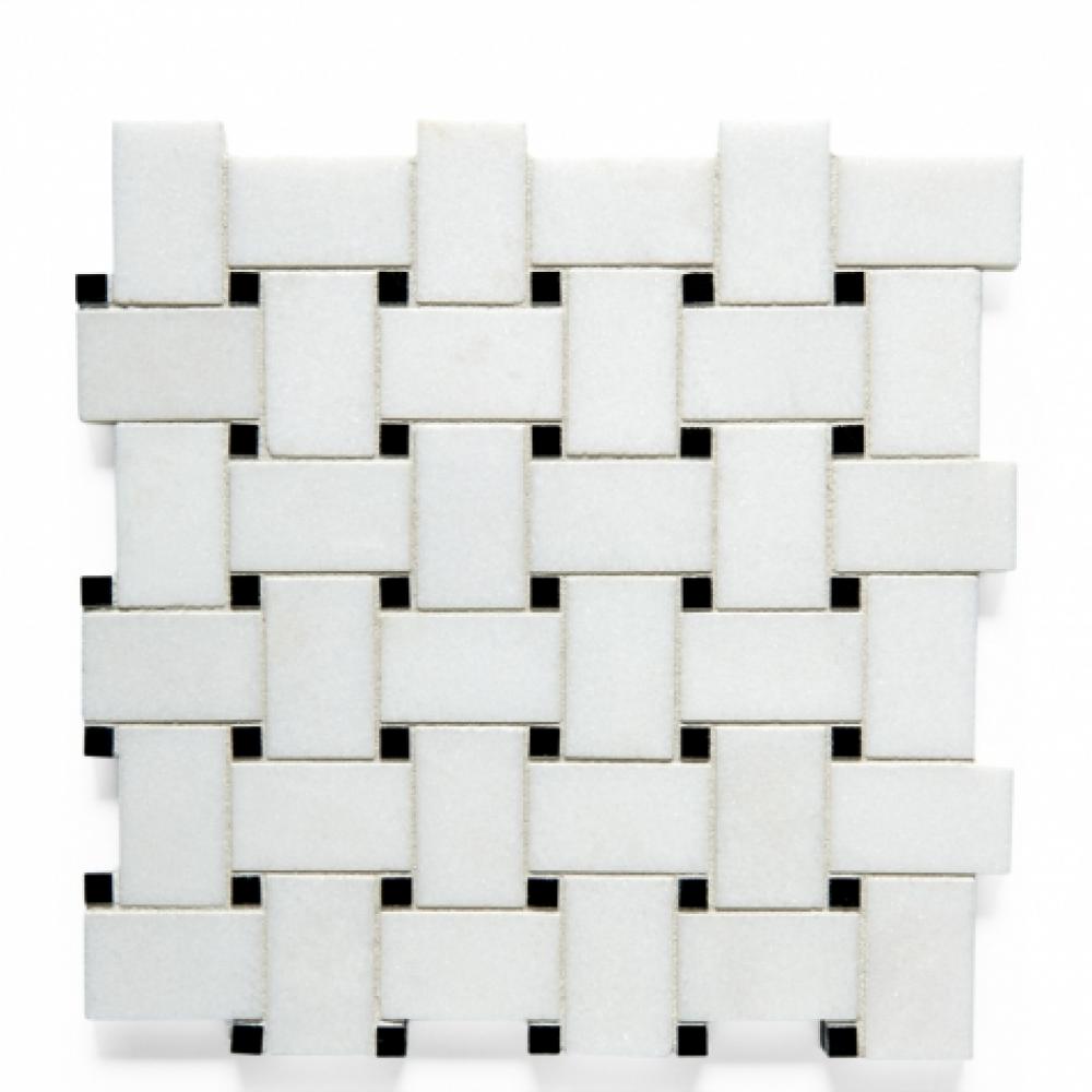 Studio Stone 3cm x 5cm Basketweave Mosaic in White Thassos/Eclipse Polished
