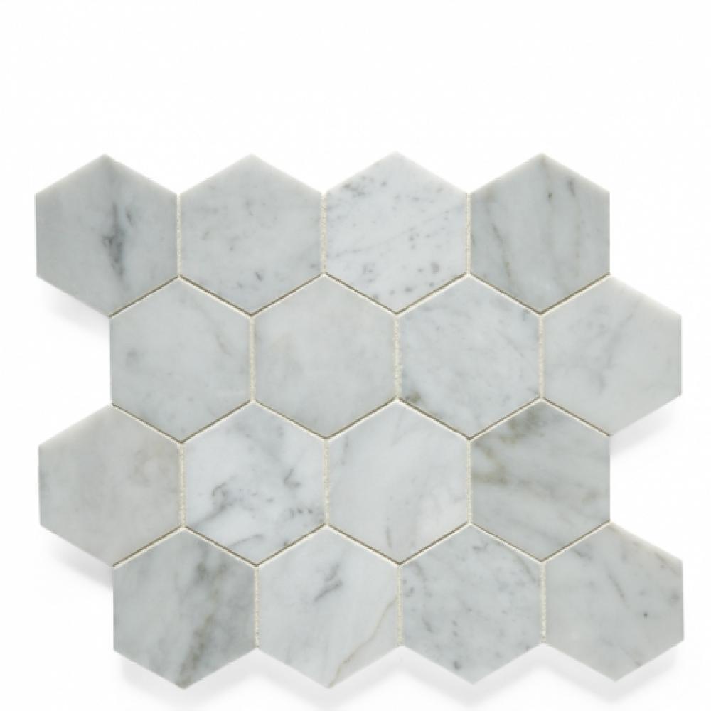 Studio Stone 3'' Hexagon Mosaic in Gray Carrara Polished