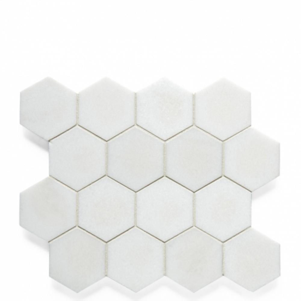 Studio Stone 3'' Hexagon Mosaic in White Thassos