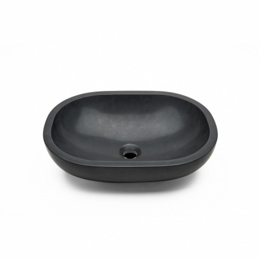 Sten Oval Marble Vessel Sink 20 3/4 x 16 x 6 1/2 in Nero Marquina