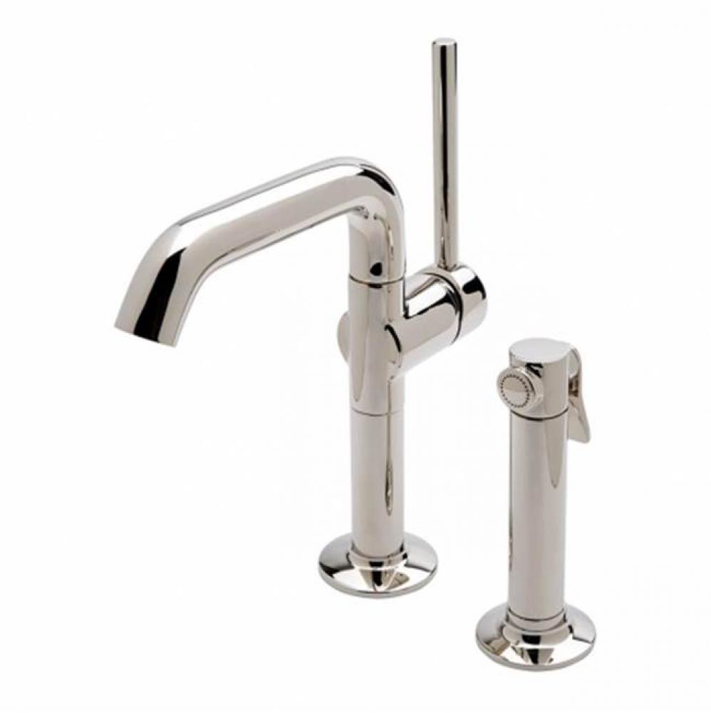 .25 One Hole High Profile Kitchen Faucet, Metal Lever Handle and Metal Spray in Antique Brass,