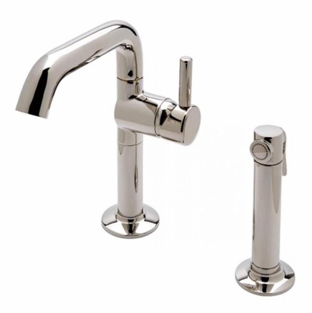 .25 One Hole High Profile Kitchen Faucet, Short Metal Handle and Metal Spray in Pewter,
