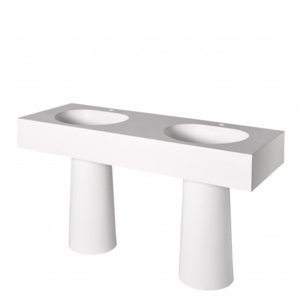 Formwork Lithic  Double Pedestal Sink for One Hole Faucets 62'' x 22 1/2'' x