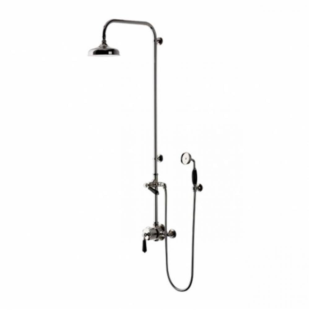 Easton Classic Handshower with Diverter and Black Porcelain Lever Handle in Unlacquered