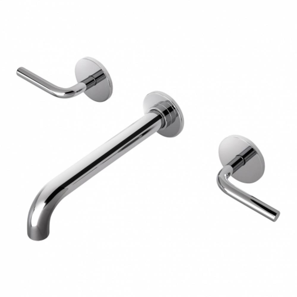 Flyte Low Profile Three Hole Wall Mounted Lavatory Faucet with Metal Lever Handles and Valve in