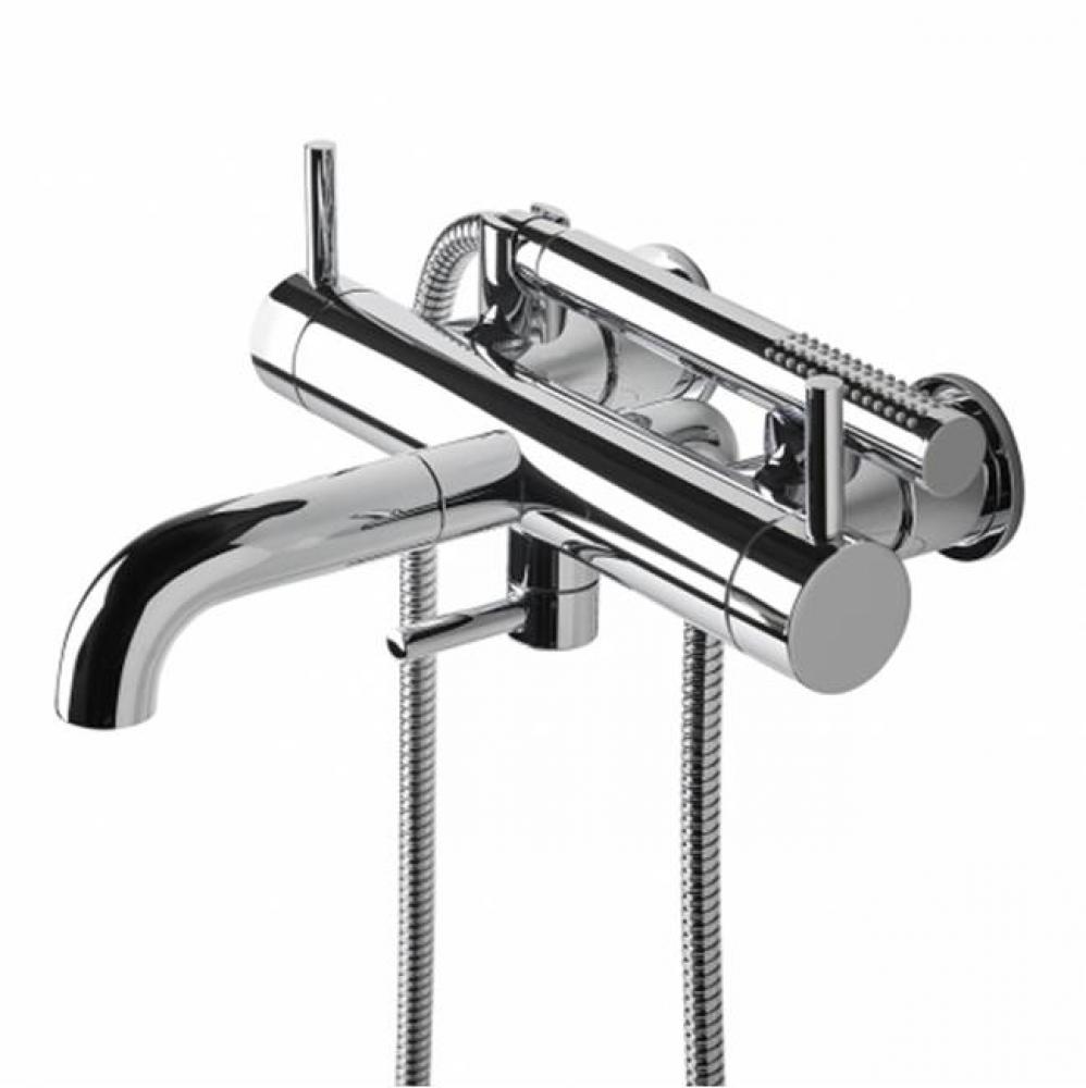 Flyte Exposed Wall Mounted Tub Filler With Handshower and Metal Lever Handles in