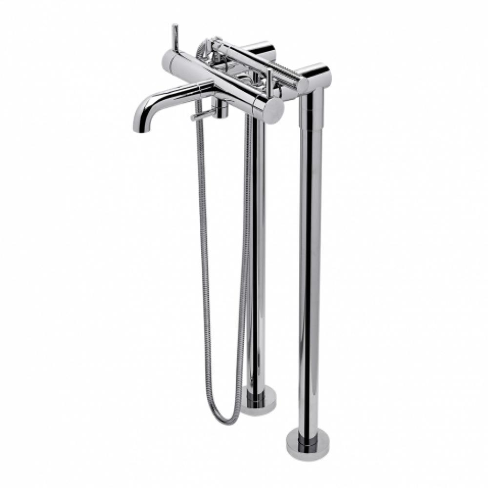 Flyte Floor Mounted Exposed Tub Filler with Handshower and Metal Lever Handles in