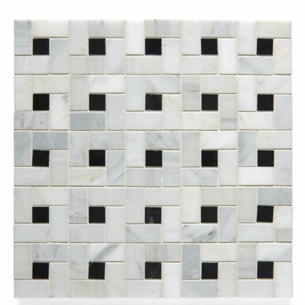 Studio Stone 2cm x 4cm Arc d''Midi Mosaic in White Thassos/Eclipse Polished