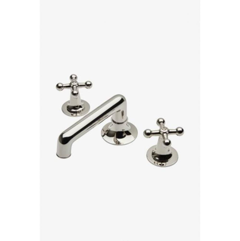 Dash Low Profile Three Hole Deck Mounted Lavatory Faucet with Metal Cross Handles in Unlacquered B