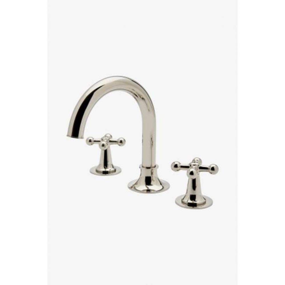 Dash Gooseneck Three Hole Deck Mounted Lavatory Faucet with Metal Cross Handles in Unlacquered Bra