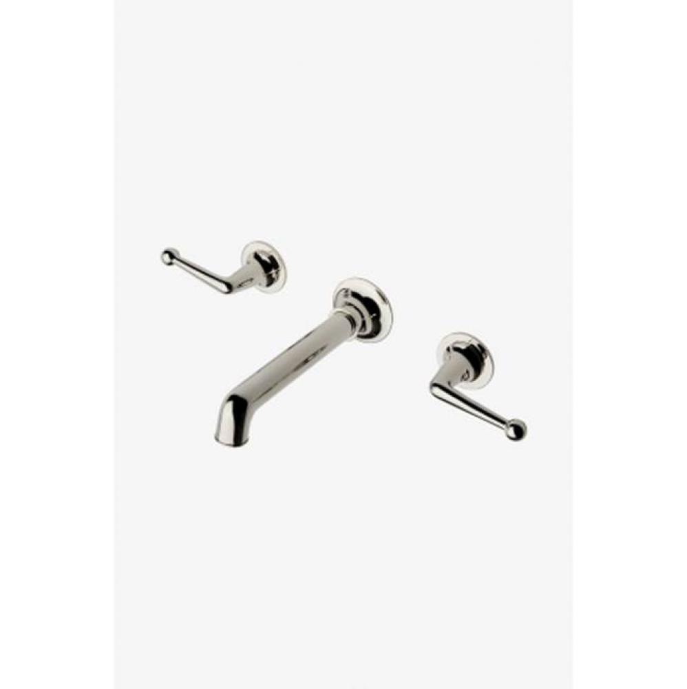 Dash Three Hole Wall Mounted Lavatory Faucet with Metal Lever Handles in Brass, 1.2gpm