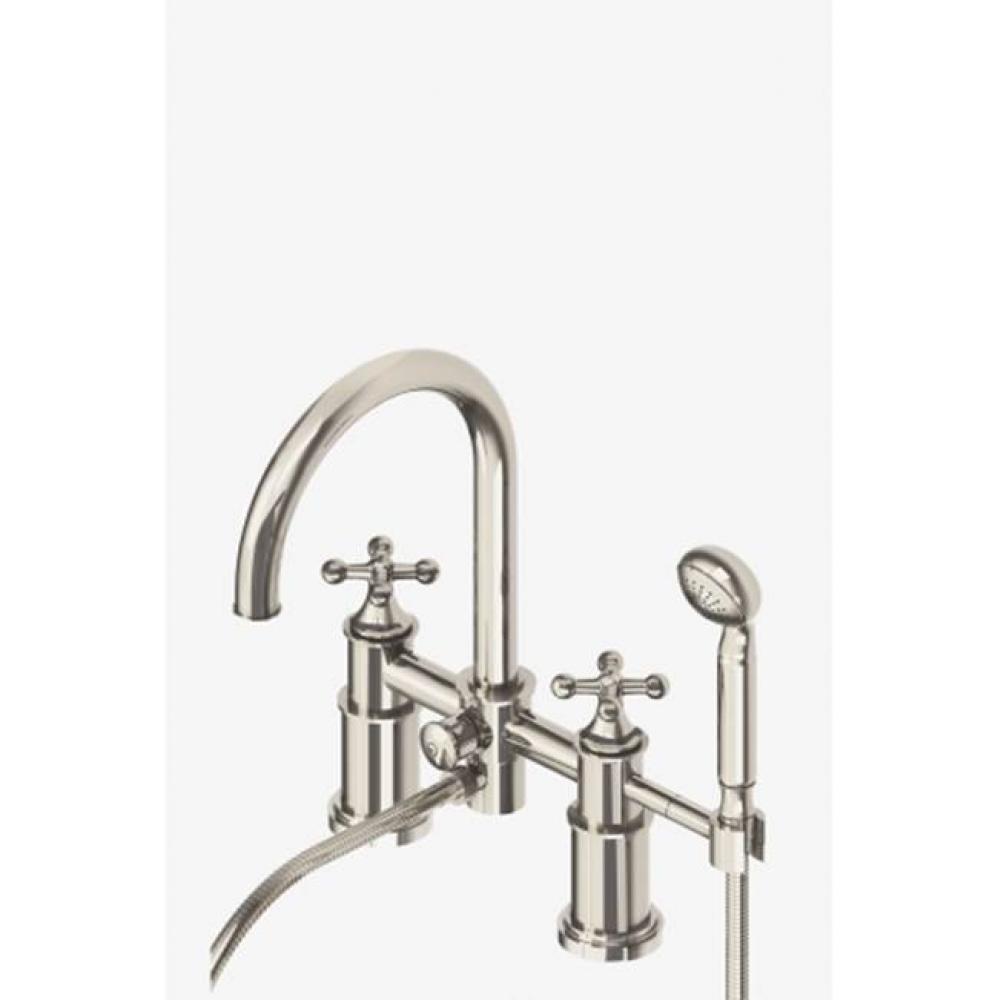 Dash Deck Mounted Exposed Tub Filler with 1.75gpm Metal Handshower and Cross Handles in Chrome