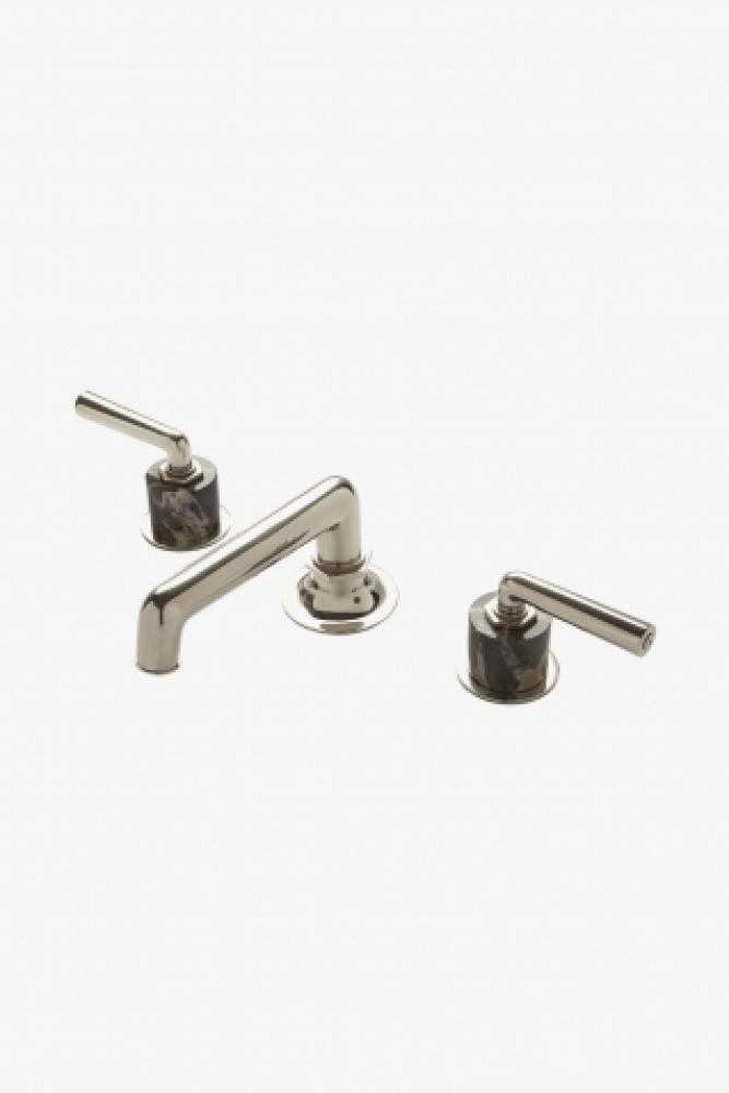 Henry Low Profile Three Hole Deck Mounted Lavatory Faucet with Portoro Cylinders and Metal Lever