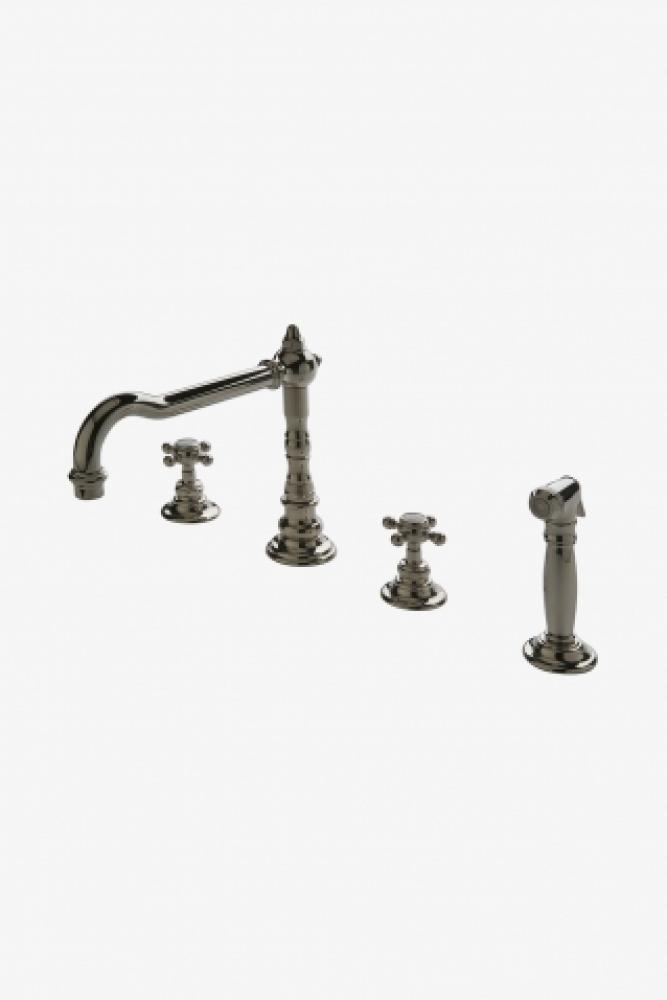 Julia Three Hole High Profile Kitchen Faucet, Metal Cross Handles and Spray in