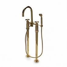 Waterworks 09-20272-41186 - Henry Exposed Floor Mounted Tub Filler With Handshower and Metal Cross Handles in Antique
