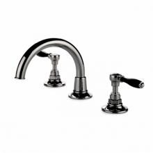 Waterworks 07-31871-04153 - Easton Vintage Gooseneck Three Hole Deck Mounted Lavatory Faucet with Black Porcelain Lever