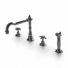 Waterworks 07-03362-49172 - Julia Three Hole High Profile Kitchen Faucet, Metal Cross Handles and Spray in Unlacquered Brass,