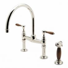 Waterworks 07-24664-96832 - Easton Vintage Two Hole Bridge Gooseneck Kitchen Faucet, Oak Lever Handles and Spray in