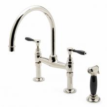 Waterworks 07-63594-61130 - Easton Vintage Two Hole Bridge Gooseneck Kitchen Faucet, Black Porcelain Lever Handles and Spray
