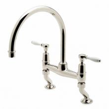 Waterworks 07-68550-14871 - Easton Vintage Two Hole Bridge Gooseneck Kitchen Faucet, White Porcelain Lever Handles in Shiny