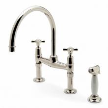 Waterworks 07-41038-13228 - Easton Classic Two Hole Bridge Kitchen Faucet, Metal Cross Handles and White Porcelain Spray in