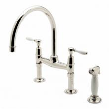 Waterworks 07-21258-94923 - Easton Classic Two Hole Bridge Gooseneck Kitchen Faucet, White Porcelain Lever Handles and Spray