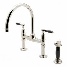 Waterworks 07-85057-61755 - Easton Classic Two Hole Bridge Gooseneck Kitchen Faucet, Black Porcelain Lever Handles and Spray