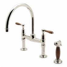 Waterworks 07-65598-57101 - Easton Classic Two Hole Bridge Gooseneck Kitchen Faucet, Oak Lever Handles and Spray in