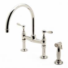 Waterworks 07-69219-52703 - Easton Vintage Two Hole Bridge Gooseneck Kitchen Faucet, Metal Lever Handles and Spray in