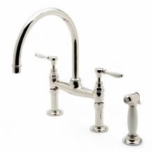 Waterworks 07-58776-69824 - Easton Vintage Two Hole Bridge Gooseneck Kitchen Faucet, White Porcelain Lever Handles and Spray