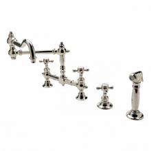 Waterworks 07-28765-65349 - Julia Two Hole Bridge Articulated Kitchen Faucet, Metal Cross Handles and Spray in Unlacquered