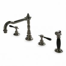 Waterworks 07-07229-36942 - Julia Three Hole High Profile Kitchen Faucet, Black Porcelain Lever Handles and Spray in Chrome,
