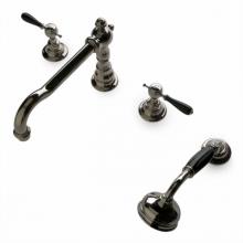 Waterworks 09-41759-48161 - Julia High Profile Concealed Tub Filler with Metal Handshower and Black Porcelain Lever Handles