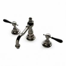 Waterworks 07-96937-54458 - Julia High Profile Three Hole Deck Mounted Lavatory Faucet with Black Porcelain Lever Handles in