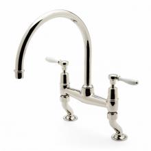 Waterworks 07-83533-26097 - Easton Classic Two Hole Bridge Gooseneck Kitchen Faucet, White Porcelain Lever Handles in Shiny