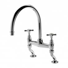 Waterworks 07-66014-08549 - Easton Vintage Two Hole Bridge Gooseneck Kitchen Faucet, Metal Cross