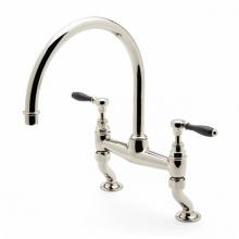Waterworks 07-08783-66067 - Easton Vintage Two Hole Bridge Gooseneck Kitchen Faucet, Black Porcelain Lever Handles in Shiny