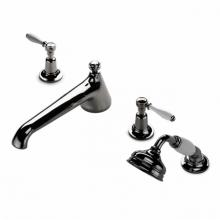 Waterworks 09-12602-42216 - Easton Classic Low Profile Concealed Tub Filler With Handshower and White Porcelain Lever Handles