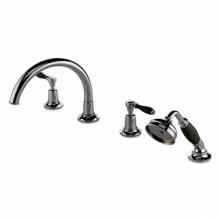 Waterworks 09-87485-74101 - Easton Classic Gooseneck Concealed Tub Filler With Handshower and Black Porcelain Lever Handles
