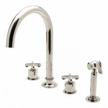 Waterworks 07-12677-58167 - Henry Three Hole Gooseneck Kitchen Faucet, Metal Cross Handles and Spray in