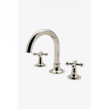 Waterworks 07-24068-51034 - Dash Gooseneck Three Hole Deck Mounted Lavatory Faucet with Metal Cross Handles in Unlacquered Bra