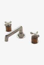 Waterworks 07-09627-76601 - Henry Low Profile Three Hole Deck Mounted Lavatory Faucet with Teak Cylinders and Metal Cross